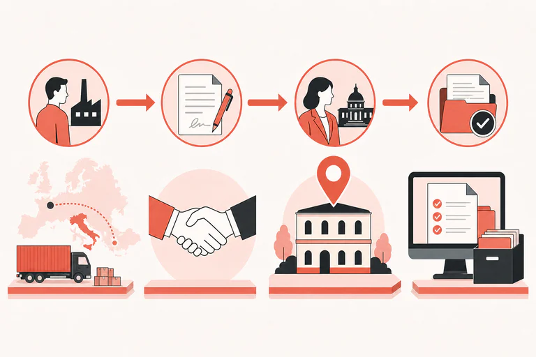 Control map separating a PPWR EPR mandate, CONAI filing delegation, domicilio speciale and tax representation.